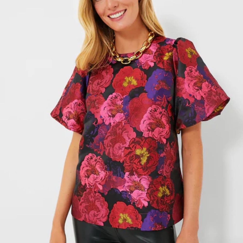NEW for holidays! Pomander / Tuckernuck Pink, Red, Black Jacquard Blouse NWT